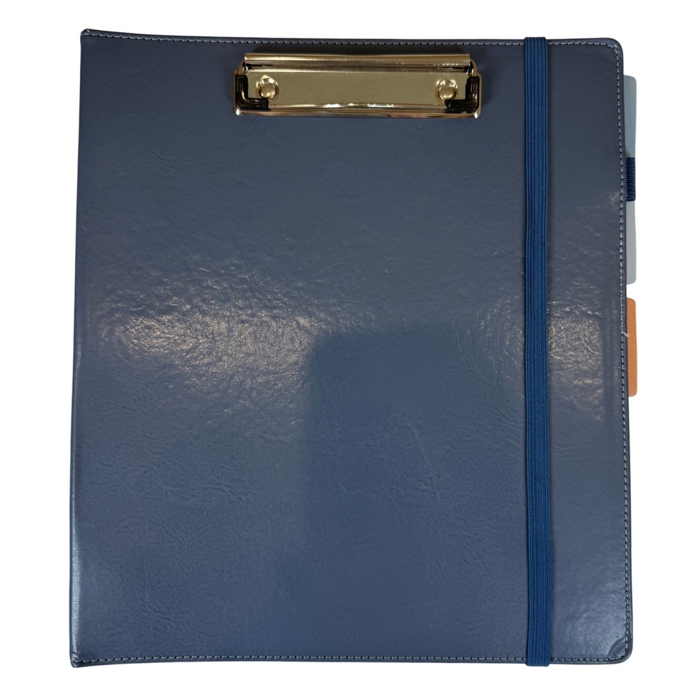Blue Faux Leather 3-Ring Binder Clipboard Organizer with Dividers and Pockets